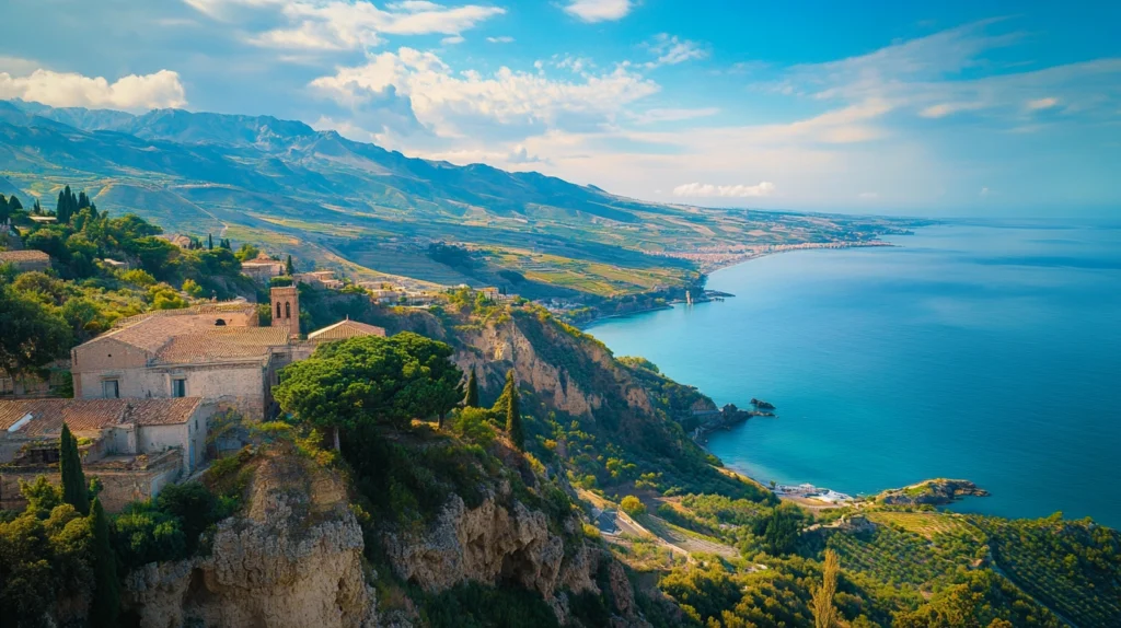 beautiful view from a droneshot, showing overview of Sicily, with the assist of my personal travel assistant