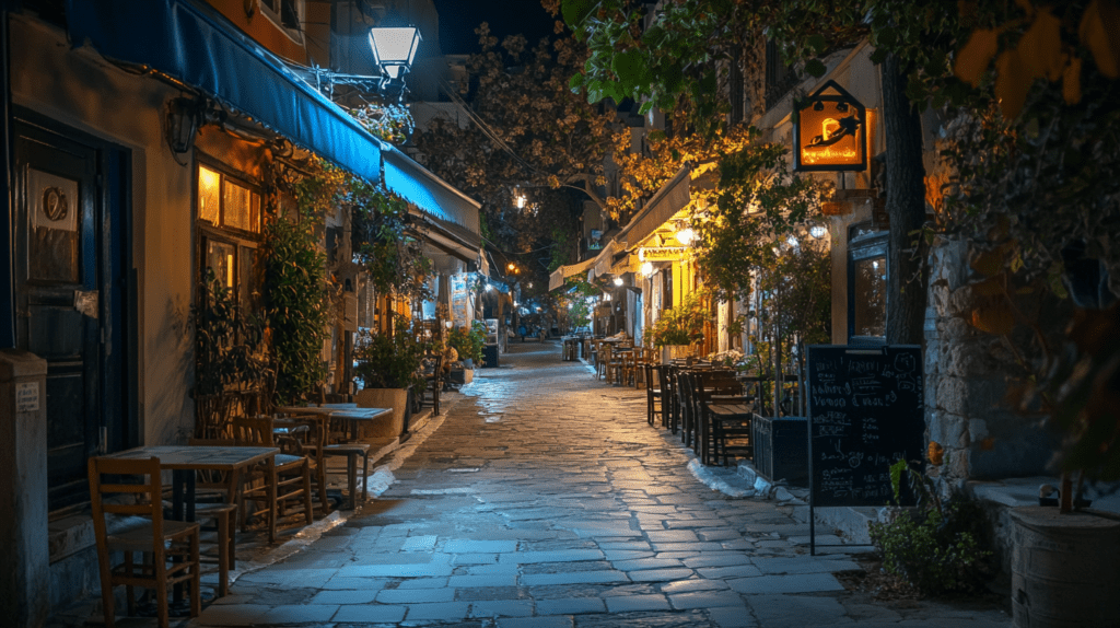 beautiful Athen town at night