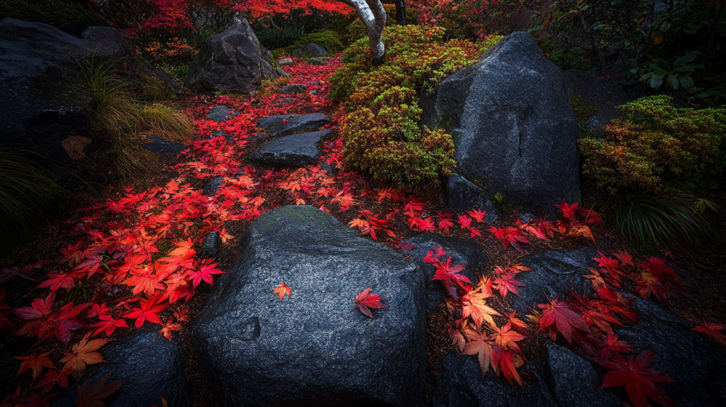 an iconic spot in Kinkaku-ji with falling red leafs, explored in a Kyoto trip with google trip planner