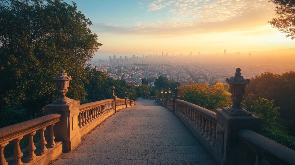 beautiful view of barcelona, showing a stone staircase