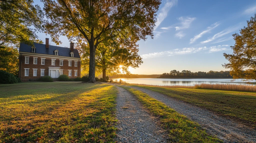 a nice and romantic entrance road next to James River